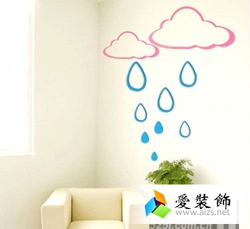 可爱云朵雨滴墙贴